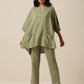 trueBrowns Sage Slub Texture Boxy Fit High Low Co-Ord Set - Swadesiicart