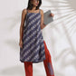 trueBrowns Grey Cotton Print Highslit Kurta Set | Swadesiicart
