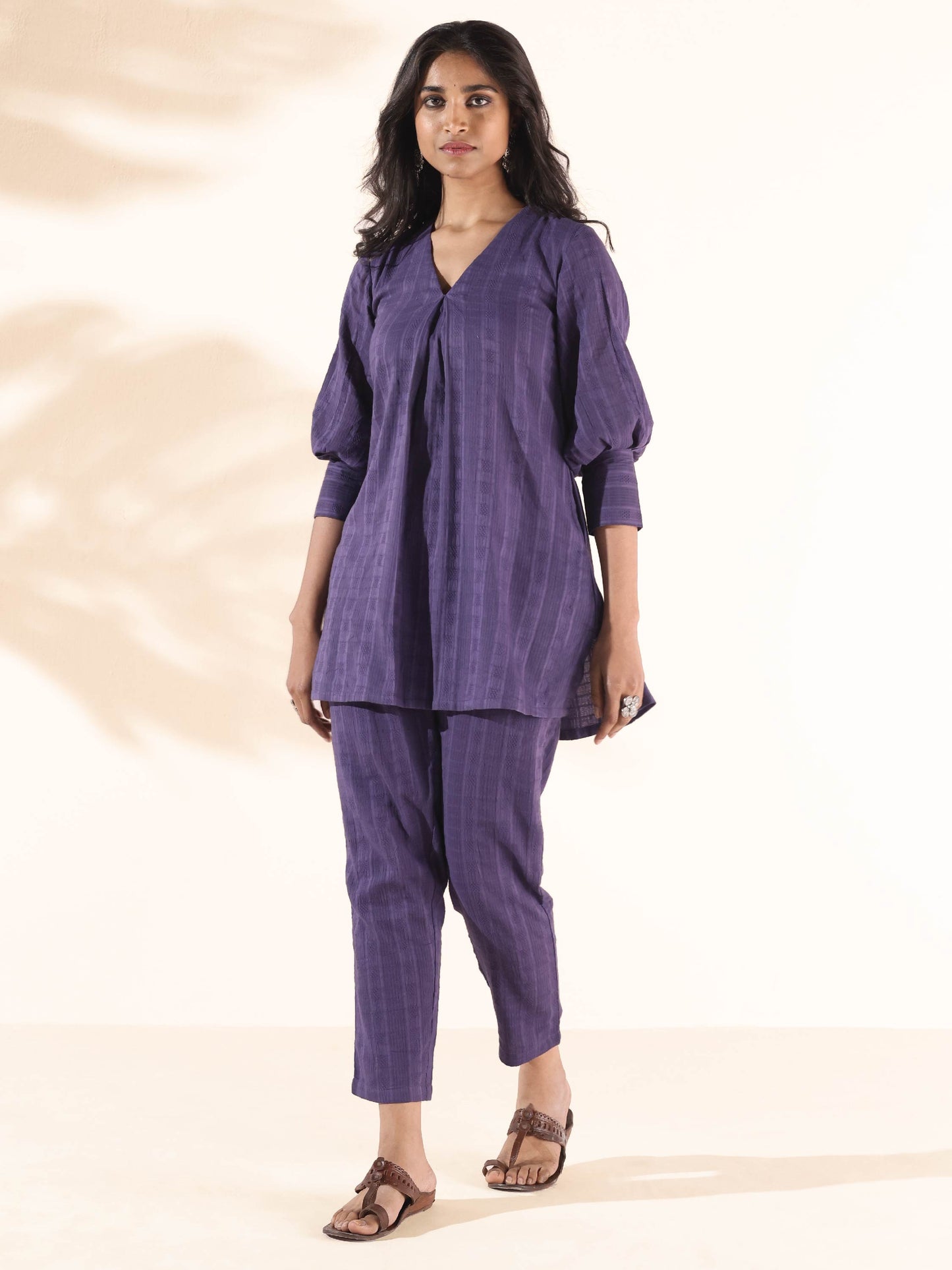 trueBrowns Purple Cotton Dobby Co-ord Set - Swadesiicart