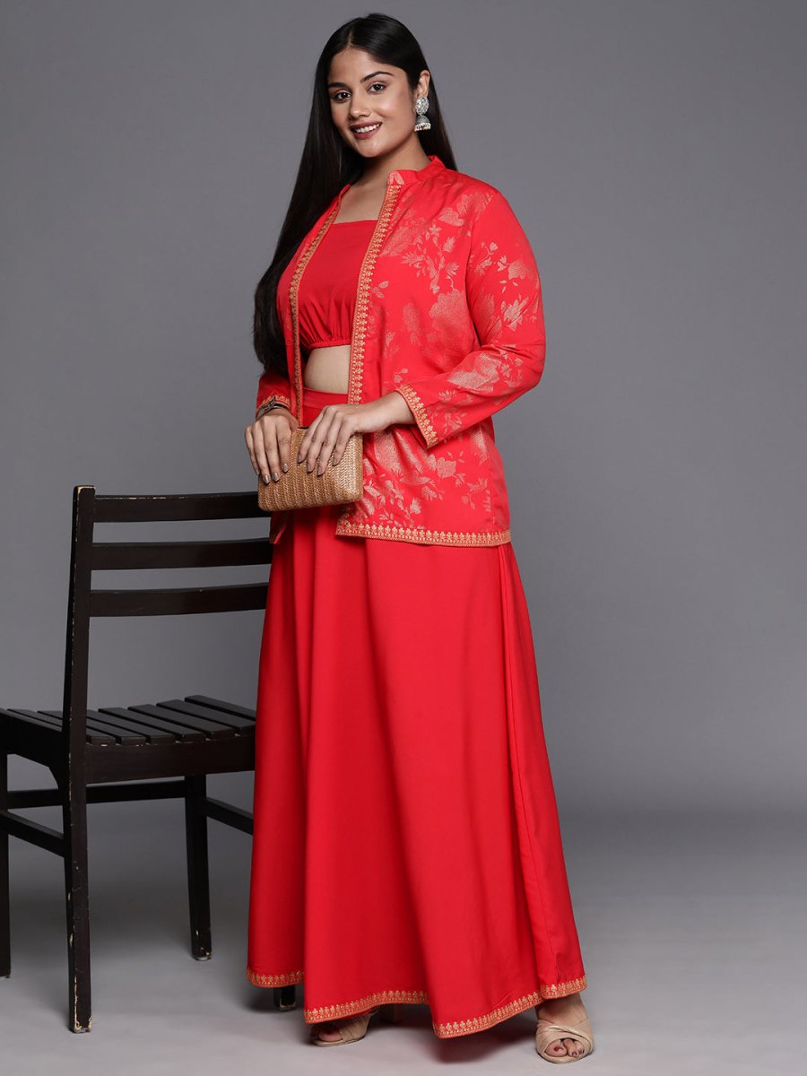 Ahalyaa Plus Size Ethnic Top & Skirt with Shrug | Swadesiicart