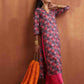 trueBrowns Pink Print High Slit Kurta Set | Swadesiicart