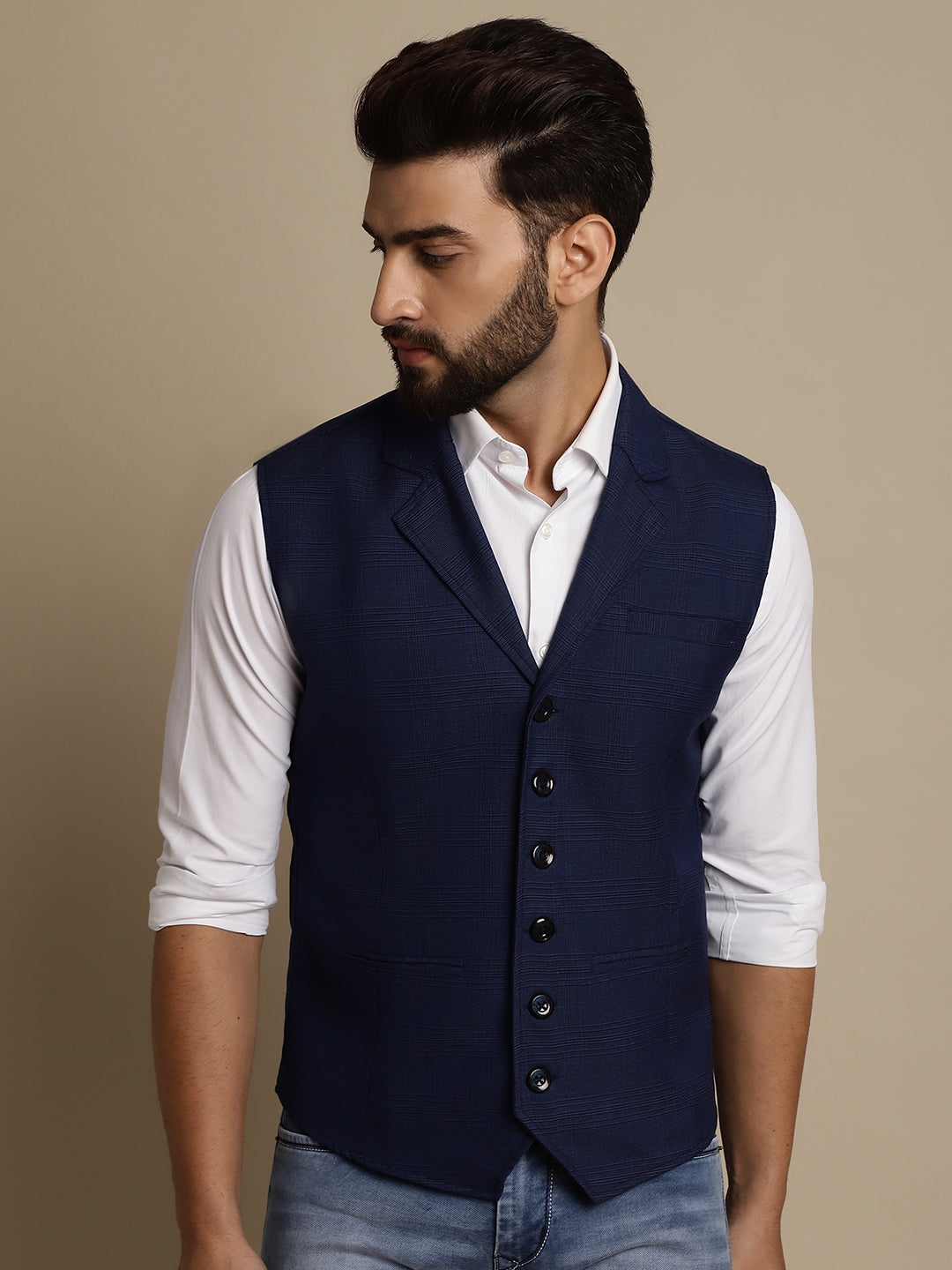 Even Apparels Men's Blue Waistcoat with Notched Lapel | Swadesiicart