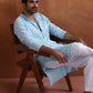 trueBrowns Men's Blue Sequin Chanderi Kurta | Swadesiicart