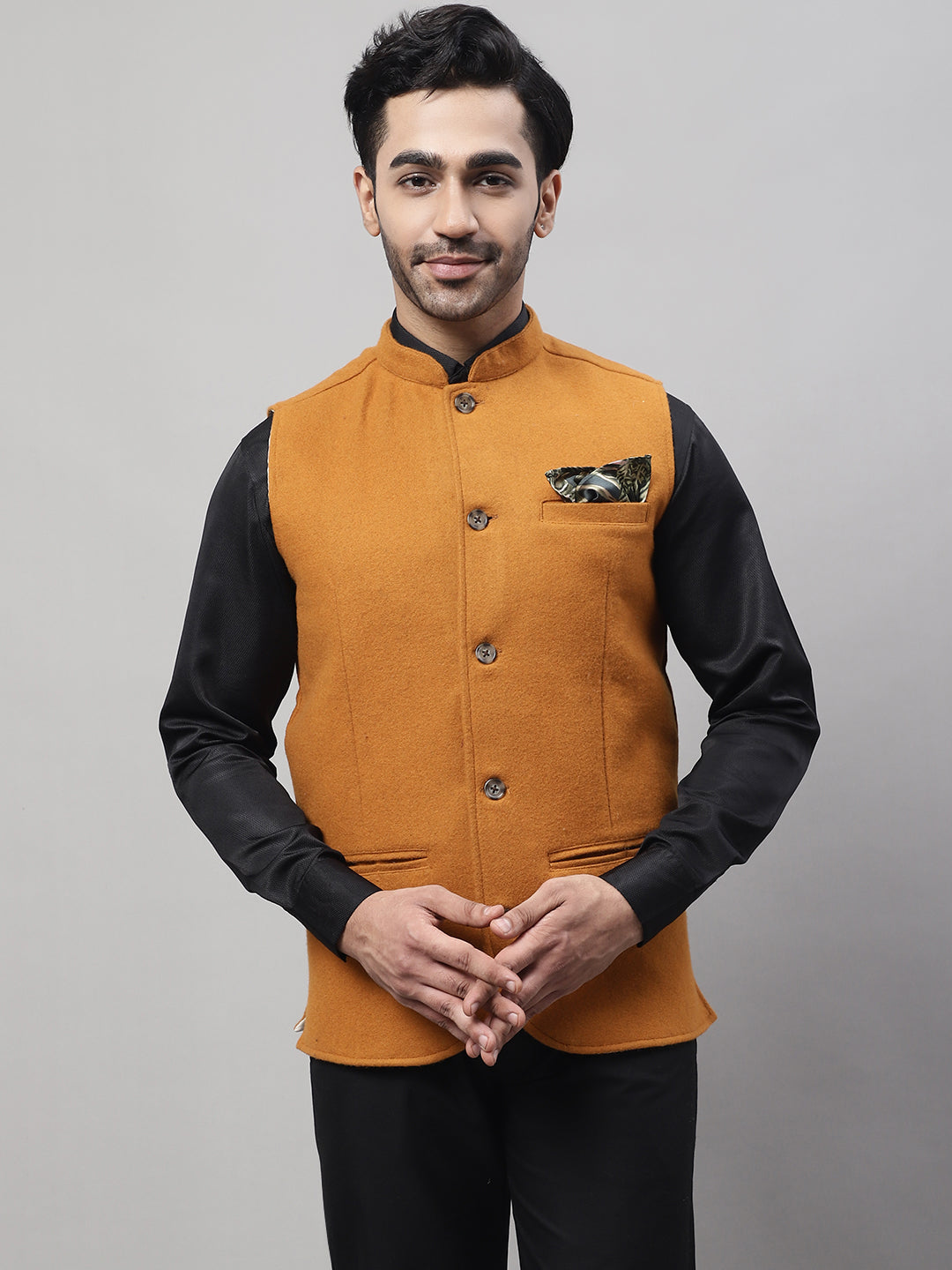 Even Apparels Men's Orange Pure Wool Nehru Jacket | Swadesiicart