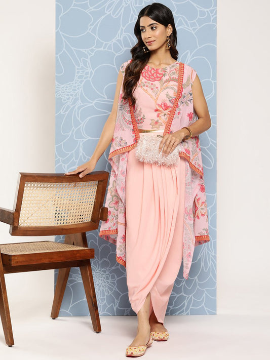 Ahalyaa Floral Printed Ethnic Co-Ords With Jacket - Swadesiicart