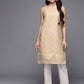 Ahalyaa Women Tan & Gold-Toned Geometric Printed Kurta | Swadesiicart