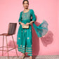 InWeave Women's Teal Nyra Cut Embroidered Kurta Set With Dupatta - Swadesiicart