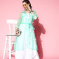 InWeave Women's Cream Strappy Kurta Set With Teal Organza Cape - Swadesiicart