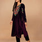 trueBrowns Maroon Velvet Embroidered Kurta Set | Swadesiicart