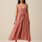 trueBrowns Light Mauve Slub Texture Sleeveless Wrap Dress | Swadesiicart