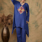 InWeave Women's Ink Blue Square Yellow Patch Work Assymentrical Kurta Set - Swadesiicart