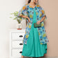 InWeave Women's Teal Blue Strappy Set With Blue Yellow Floral Cape - Swadesiicart