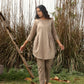 trueBrowns Khaki Cotton Embroidered Co-ord Set - Swadesiicart