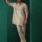 trueBrowns Men's Grey Silk Co-ord Set Yoke Detail - Swadesiicart