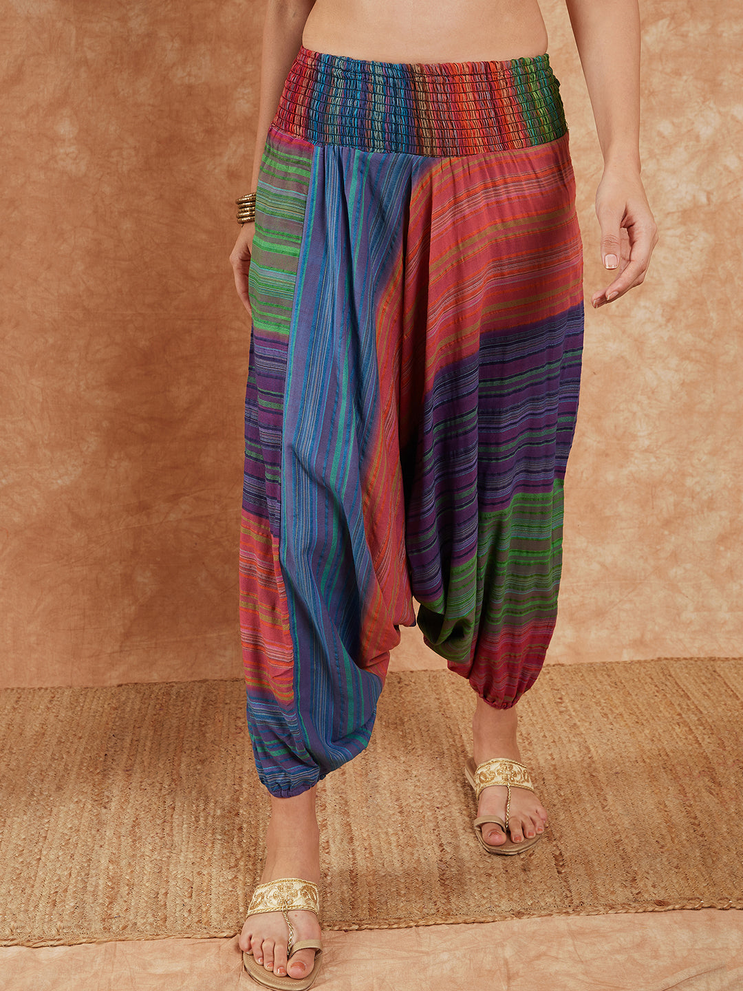 InWeave Women's Blue Multi Colour Harem Pant - Swadesiicart