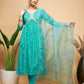 InWeave Women's Aqua S Print Alia Cut Gota Work Kurta Set W Aqua Le Du - Swadesiicart