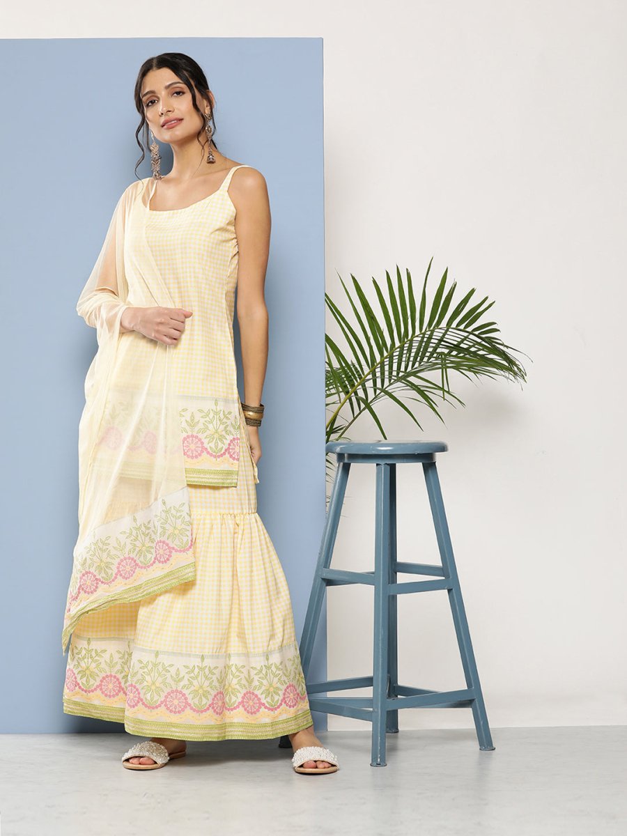 Ahalyaa Women Yellow Kurta with Sharara & With Dupatta | Swadesiicart