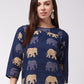 InWeave Elephant Print Blue Top - Swadesiicart