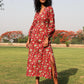 trueBrowns Red Cotton Block Print Backless Dress | Swadesiicart