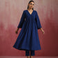 trueBrowns Blue Cotton Dobby Kurta Set | Swadesiicart