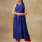 trueBrowns Blue Textured Silk Sleeveless Kurta Pant Set | Swadesiicart
