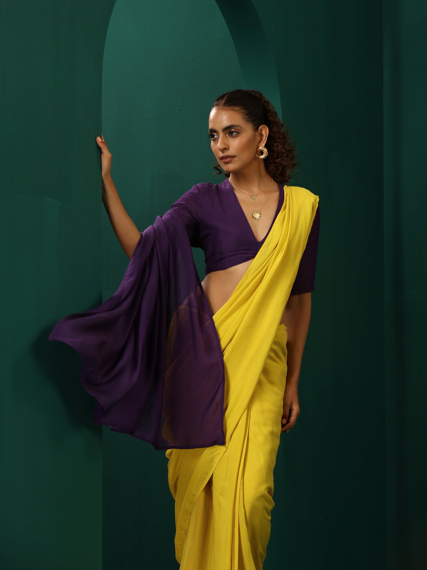 trueBrowns Purple Muslin Silk Deep V-Neck Blouse | Swadesiicart