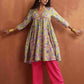 trueBrowns Yellow Print Anarkali Kurta Co-ord Set - Swadesiicart