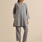 trueBrowns Steel Blue Khadi Relaxed Co-Ord Set - Swadesiicart