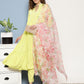 InWeave Women's Lime Green Tiered Anarkali Kurta Set - Swadesiicart