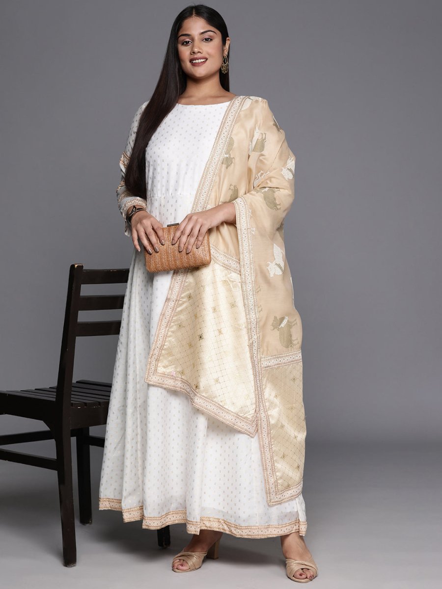 Ahalyaa Plus Size Boat Neck Maxi Ethnic Dress With Dupatta | Swadesiicart