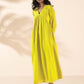 trueBrowns Lime Cotton Dobby Flared Dress | Swadesiicart