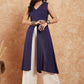 InWeave Royal Blue Lurex V-Neck W/S Front Slit Kurta Pant Set - Swadesiicart