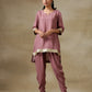 trueBrowns Dark Mauve Bandhani Printed Silk Loose Kurta Dhoti Pant Set | Swadesiicart