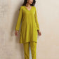 trueBrowns Lime Velvet Kurta Co-ord Set - Swadesiicart