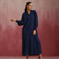 trueBrowns Dark Blue Cotton Dobby Dress | Swadesiicart