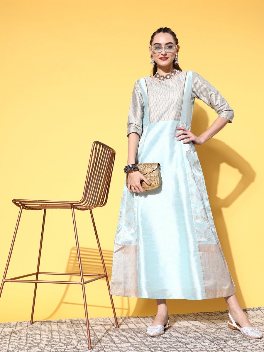 Ahalyaa Women Blue Ethnic Motifs Dress | Swadesiicart