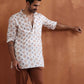 trueBrowns Men's Ivory Printed Short Kurta | Swadesiicart