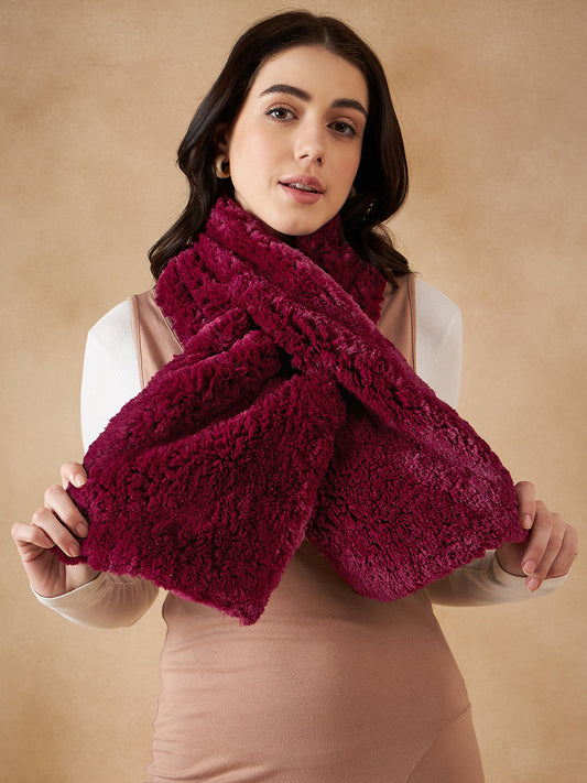 InWeave Women's Burgundy Faux Fur Neck Warmer - Swadesiicart