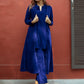 trueBrowns Blue Solid Velvet Overlay Jacket | Swadesiicart