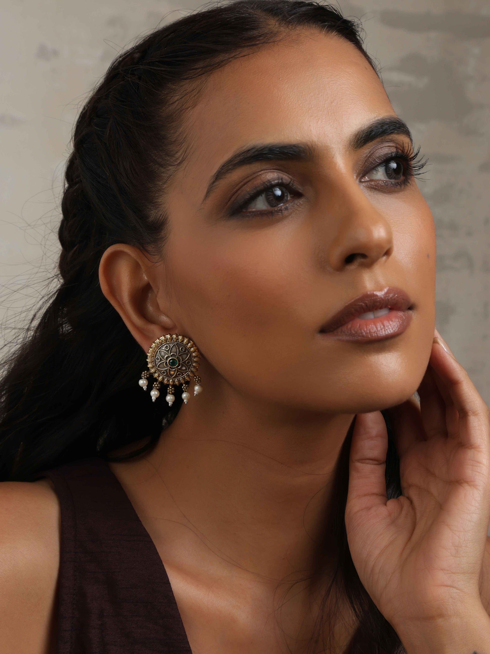 trueBrowns Silver Gold Tone Floral Stud Earrings - Swadesiicart