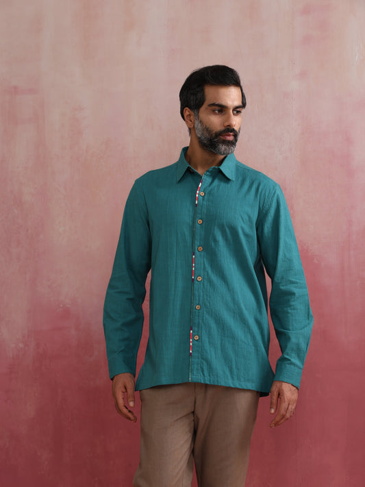 trueBrowns Men's Teal Cotton Shirt | Swadesiicart