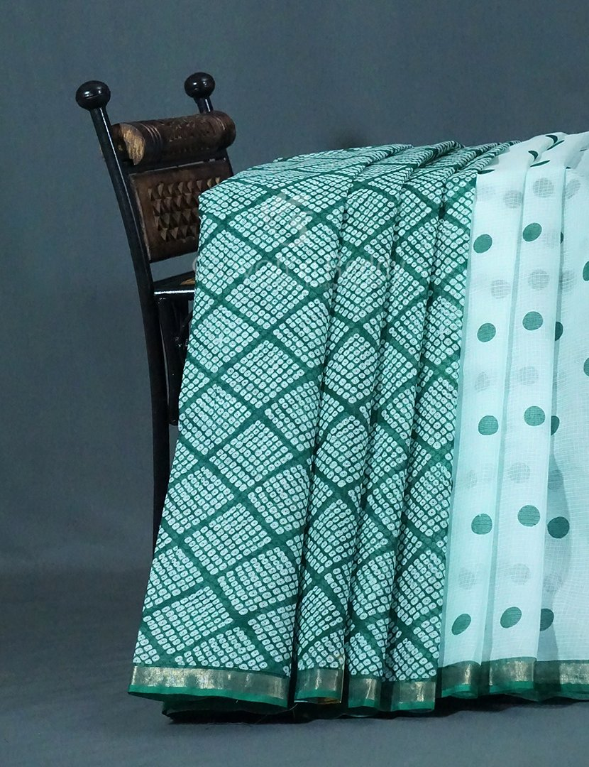 Shades of Mint Green And Rama Green Colour With Patli Pallu Design Pure Kota Cotton Saree By Gayathri Reddy Designer Studio | Swadesiicart