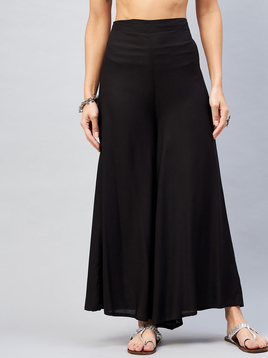 InWeave Solid Black Palazzo - Swadesiicart