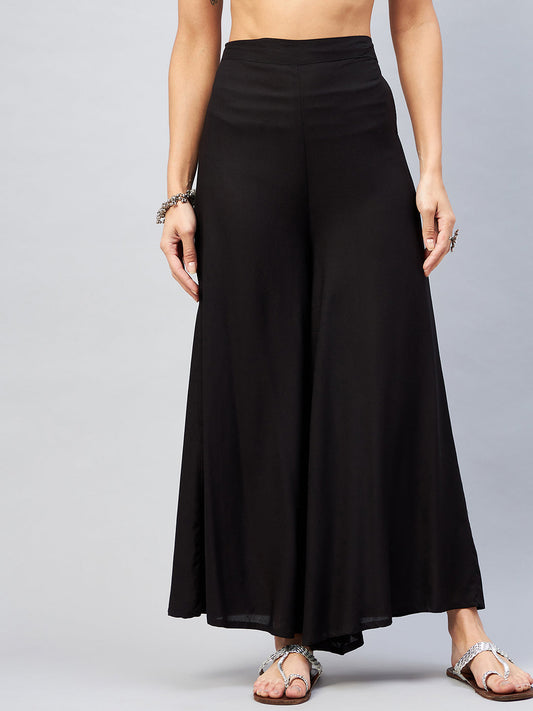 InWeave Solid Black Palazzo - Swadesiicart