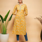 InWeave Women's Yellow Foil Print Gota Straight Kurta - Swadesiicart