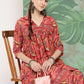 InWeave Women's Peach Camelia Printed Ethnic Kurta Set - Swadesiicart