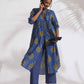 trueBrowns Blue Cotton Print Pleated Kurta Set | Swadesiicart