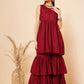 InWeave Women's Carmine Maroon Lace Work Double Layer Sharara Set - Swadesiicart