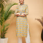 InWeave Women's Sunset Boota Print Gota Straight Kurta - Swadesiicart