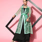 InWeave Women's Black Strappy Kurta Set With Teal Organza Cape - Swadesiicart